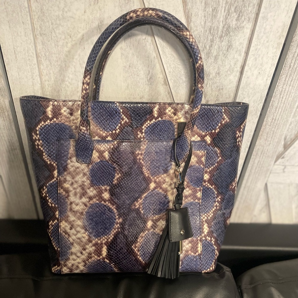 New KATE SPADE Blue Snakeskin MADISON collection Tote Bag